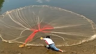 Most Satisfying Cast Net Fishing Video Catch Tons of Fish  Traditional Net Catch Fishing on River [upl. by Arabeila48]