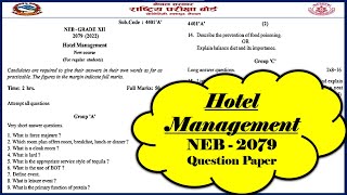 NEB  2079 HOTEL MANAGEMENT Question Paper Class  12 New Course  2079 [upl. by Sandell]