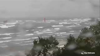 Rough Beach Day at Grand Haven Michigan Earthcam 1020 [upl. by Seluj]