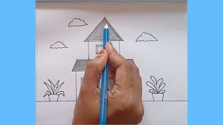 Beautiful house drawing easy house drawing step by step 🏤 [upl. by Chrysa168]