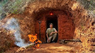 Building a Cave Primal Shelter  Warm and Cozy Secret House  Construction Underground Bushcraft [upl. by Zebedee]