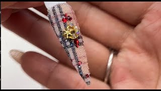 Christmas Crystals Design w Diamond Dust Pixie Nail Tutorial  How to Quick Easy Simple [upl. by Earas]