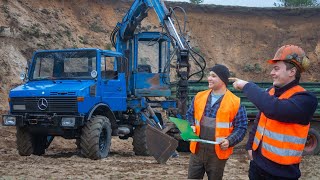 Unimog mit BAGGER  U1000 und Aufbaulader  Robs ist der Macker mit dem Bagger [upl. by Pinelli331]