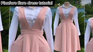 how to sew pinafore dress180 degree flare pinafore gowncutting and stitching [upl. by Horatius]