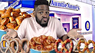 Trying Auntie Annes ENTIRE Pretzel Menu Taste Test Mukbang Review 2022 [upl. by Tekcirk]