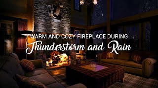 Relaxing Crackling Fireplace  Rain amp Thunderstorm Sounds [upl. by Martainn]