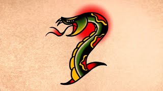 How to Draw a Traditional Snake Tattoo [upl. by Neyut892]