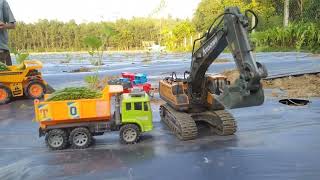 Bulldozer tanker crane Excavator pulling dump truck Excavator pushing lego car [upl. by Currie]