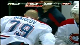 Andrei Markov gets a shot in the face March 14th 2012 [upl. by Dorene696]