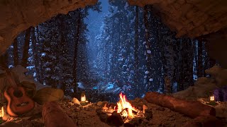 Relax In A Cozy Winter Cave With A Crackling Fire  Fall Asleep Fast  Winter Ambience  4K  8Hrs [upl. by Gladdy540]