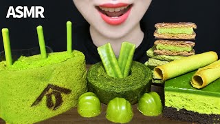 ASMR GREEN TEA JAPAN MATTHA CAKE CHOCOLATE ROLL CAKE COOKIE DESSERT SWEETS Green Food [upl. by Harriette]