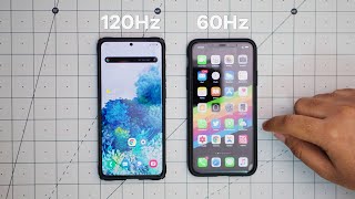 60Hz vs 120Hz  iPhone 11 Pro Max vs Samsung Galaxy S20 Plus Refresh Rate Explained [upl. by Alahcim]