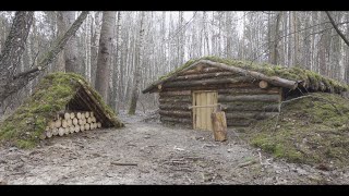 building bushcraft survival Dugout shelter  alone in dark forest  no talking [upl. by Candi941]