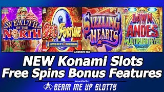 New Konami Slot Bonuses  Wealth of the North Red Fortune Sizzling Hearts and more [upl. by Ylrak]