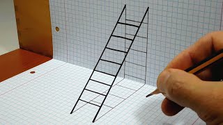 How to Draw a 3D Ladder Trick art on Graph paper [upl. by Anirad743]