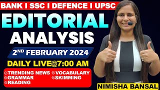 Editorial Analysis  2nd February 2024  Vocab Grammar Reading Skimming  Nimisha Bansal [upl. by Spence]