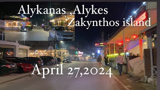 Alykanas Alykes Zakynthos island at night time  April 272024  Road tour [upl. by Imeka]