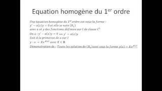 Equations différentielles partie 2  Equation homogène dordre 1 [upl. by Olympium]