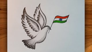 Easy Pigeon Drawing With Flag  Dove Drawing Republic Day Special Drawing  CreativityStudio [upl. by Salangi]