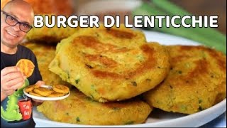 BURGER di LENTICCHIE SENZA FRIGGERE SENZA FORNO burger di lenticchie rapanello [upl. by Avraham618]