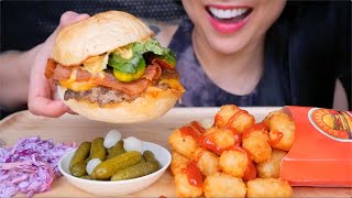 CHEESY JUICY PORK BURGER ASMR EATING SOUNDS NO TALKING  SASASMR [upl. by Swords]