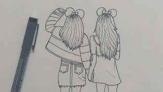 How to Draw Best Friends BFF Easy  Step by Step [upl. by Rafiq]