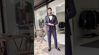 Navy Blue Slim Fit Peak Lapel Wool Tuxedo  Groom Suit Ideas  Wedding Suit for Groom 2021 [upl. by Naellij]