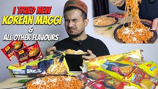 TRYING ALL NEW KOREAN BBQ CHICKEN MAGGI BBQ KOREAN VEG MAGGI  GOOD OR BAD Akshanshu Aswal [upl. by Nalyd]