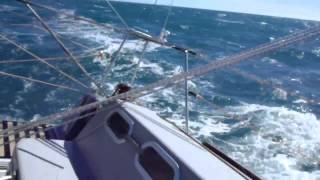 singlehanded sailing in front of the Strait of Magellan wind Force 78 reefed genoa and main sail [upl. by Horwitz]