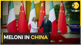 Meloni in China Italy PM Giorgia Meloni calls need to improve access to Chinese markets  WION [upl. by Lunt]