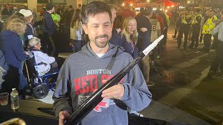 Red Sox fan catches piece of Rafael Devers broken bat with bare hand during ALCS Game 5 at Fenway [upl. by Sualocin747]