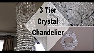 HOW TO MAKE A EASY 3 TIER GORGEOUS CRYSTAL CHANDELIER  HOMEWEDDING DECOR [upl. by Gardia]