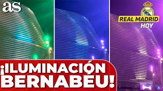 BERNABÉU se ILUMINA y es ESPECTACULAR así se va a ver la FACHADA ENVOLVENTE del ESTADIO [upl. by Yessydo]