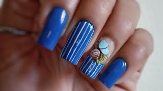 Unhas decoradas bem SIMPLES e FÁCEIS azul com ADESIVOS [upl. by Dusty]