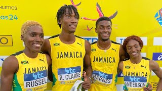 Jamaicas Roshawn Clarke and Janieve Russell Qualify the 4x4 Mixed Relay to the Paris Olympic Games [upl. by Xanthus]