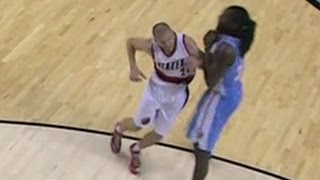 Steve Blake drops Kenneth Faried Denver Nuggets at Portland Trail Blazers [upl. by Ambrosia373]