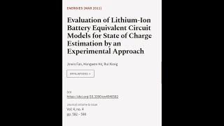 Evaluation of LithiumIon Battery Equivalent Circuit Models for State of Charge Estim  RTCLTV [upl. by Ennoved313]