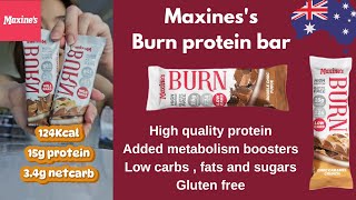 Review Maxines burn protein bar Australia highprotein glutenfree lowcarb lowcalorie [upl. by Bashemeth]