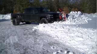 Snow Plowing with Chevy Silverado 3500 Western Pro Plow with Custom Wings [upl. by Lemuelah]