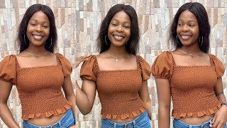 How to Cut and Sew a SHIRRED CROP TOP with a PUFF SLEEVES  A shoutout to my 40k subscribers❤️🥰 [upl. by Marielle]