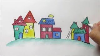 Vrolijke huisjes tekenen  Drawing cute houses [upl. by Amby496]