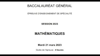 Bac 2023  Spécialité Maths Métropole sujet 2  Corrigé [upl. by Viva]