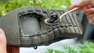 only this black liquid is needed in repairing damaged shoes in a fast way [upl. by Eedia]