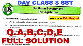 dav class 8 sst chapter 18 question answer the union government the legislative solution EDUMAGNET [upl. by Ylevol191]