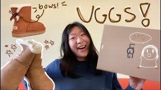 UGG MINI BAILEY BOW II UNBOXING  FIRST PAIR OF UGGS [upl. by Meeki]