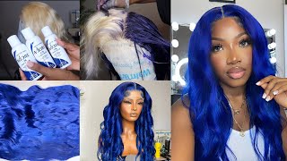 HOW TO Ocean BLUE Hair Tutorial  From BLONDE to ocean BLUE  Lou xoxo [upl. by Aecila174]