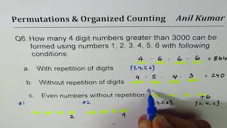 Q6 How many 4 digit numbers can be formed with different conditions [upl. by Asilrak]