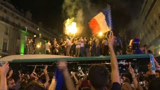 World Cup Parisians celebrate France victory by climbing a bus [upl. by Olympium]