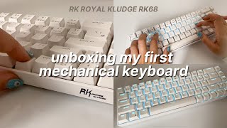 BEST FIRST MECHANICAL KEYBOARD 2023  aesthetic unboxing royal kludge rk68 with sound test [upl. by Treharne]