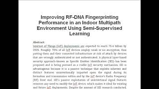 Improving RF DNA Fingerprinting Performance in an Indoor Multipath Environment Using Semi Supervised [upl. by Drucilla]